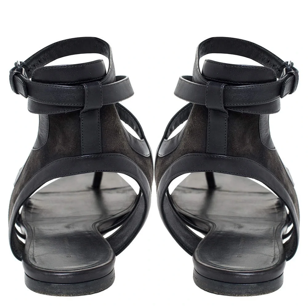 Balenciaga Black Leather Gladiator Flat Sandals Size 38 (SMALL PUNCTURE ON HEEL) - Picture 5 of 12